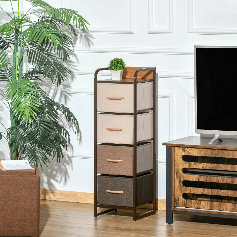 HOMCOM Commode chiffonnier 5 tiroirs meuble de rangement tiroir en tissu pliant - structure acier noir - 45 x 30 x 116 cm