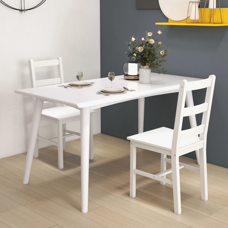 HOMCOM Lot de 2 chaises de salle à manger en bois massif de pin chaise de cuisine dossier lattes esprit campagne blanc