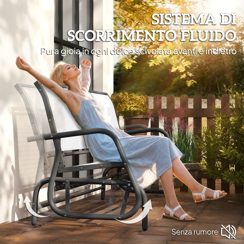 Outsunny Panchina a Dondolo da Giardino a 3 Posti in Metallo e Tessuto a Rete Traspirante, 147x70x85cm, Beige