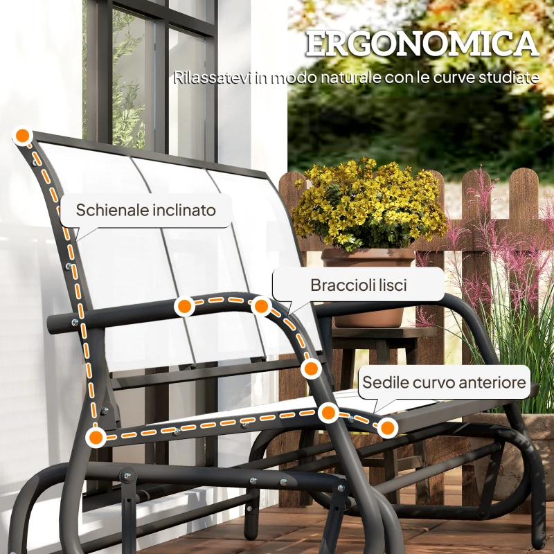 Outsunny Panchina a Dondolo da Giardino a 3 Posti in Metallo e Tessuto a Rete Traspirante, 147x70x85cm, Beige
