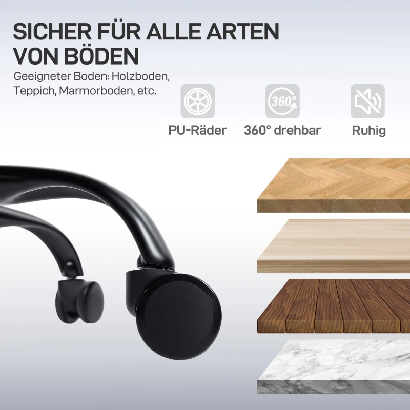 HOMCOM Ergonomischer Bürostuhl mit Rollen, Netzstoff, Lendenstütze, Computerstuhl mit Armlehnen, verstellbare Kopfstütze