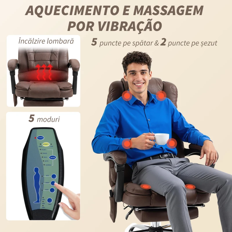 Vinsetto Scaun Birou Masaj – inclinabil, incalzire & 6 Vibratii
