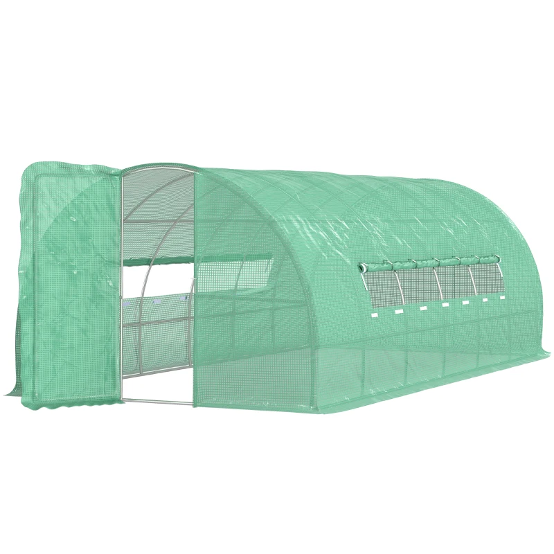 Outsunny Serra per Orto a Tunnel con Porta e 8 Finestre, Serra da Giardino in PE e Metallo Zincato, per Coltivazaione Piante, 600x300x200cm