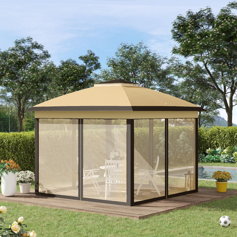 Outsunny Tonnelle 3 x 3 m barnum de jardin Pop-up tente pliant double toit 4 moustiquaires zippées amovibles + sac de transport