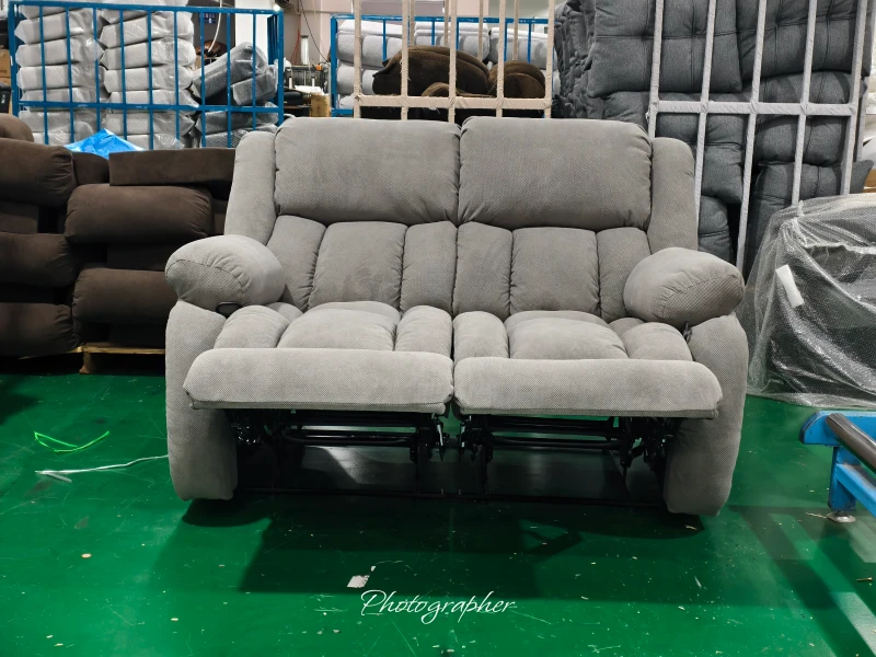 HOMCOM Sillón de 2 Plazas Relax Reclinable Manual Sillón Relax Tapizado en Terciopelo Reposapiés Ajustable Asiento Amplio Gris