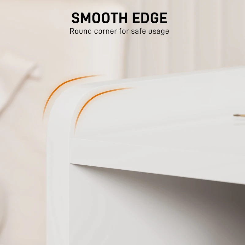 HOMCOM Bedside Table with 2 Drawers and Open Shelves - High Gloss White