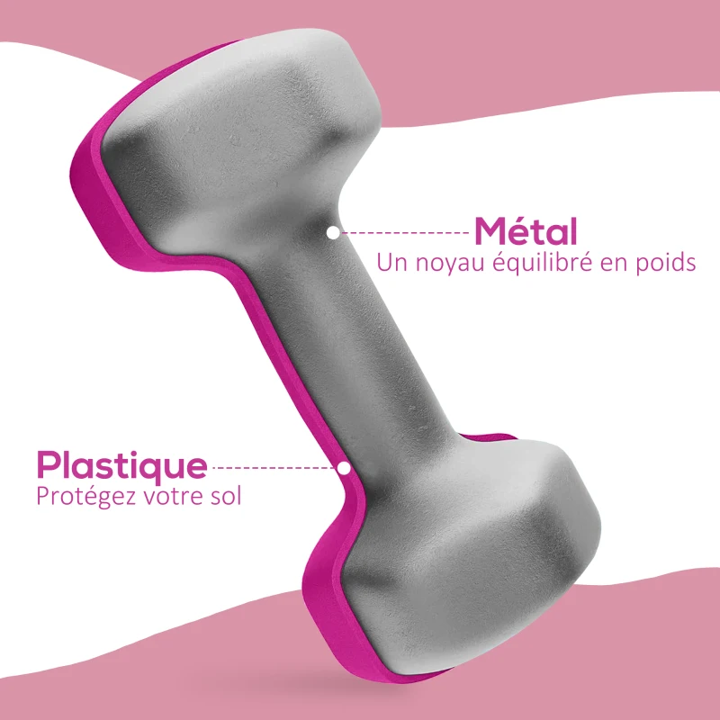 SPORTNOW Lot de 2 haltères hexagonales avec poignée antidérapante pour l'entraînement à la maison, 2 x 3 kg, rose