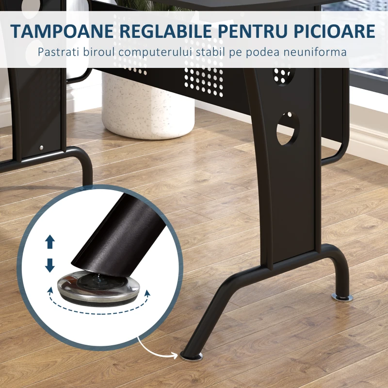 HOMCOM Birou pentru Computer in forma de L cu Suport pentru Tastatura Suport pentru CPU negru