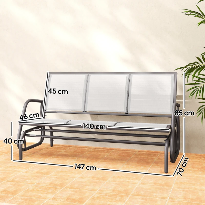 Outsunny Panchina a Dondolo da Giardino a 3 Posti in Metallo e Tessuto a Rete Traspirante, 147x70x85cm, Beige
