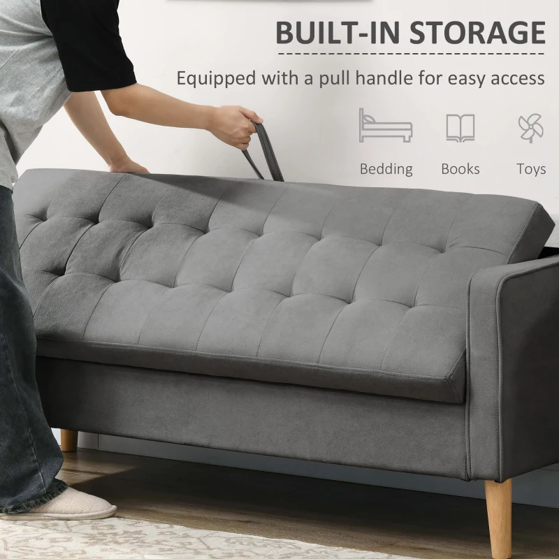 Homcom Canapea 3 Locuri – tesatura Gri cu Compartiment Depozitare(m-6)