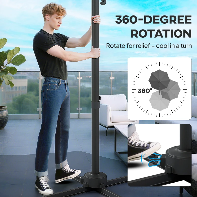 Outsunny Ombrellone a Braccio per Esterno con Luci a LED e Angolo Regolabile, in Alluminio e Poliestere Ø3x2.5 m, Grigio