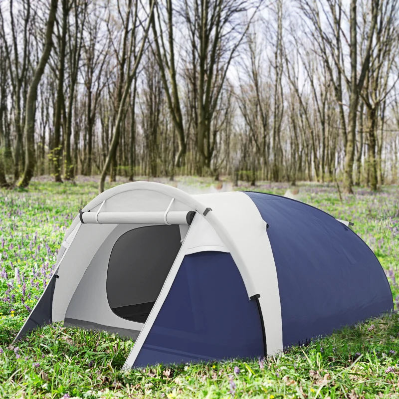 Outsunny Tente de camping 3/4 personnes dôme légère ventilée avec portes zippées 320 x 240 x 130 cm bleu foncé gris clair