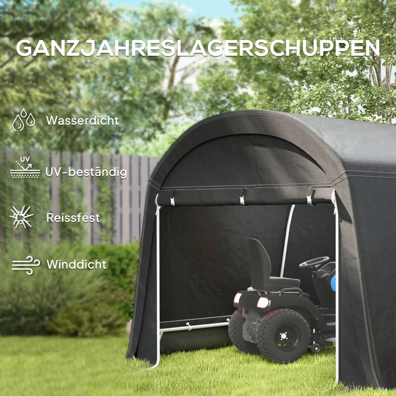 Outsunny Gartenschuppen mit Kunststoff-Plane, Werkzeugzelt, aufstellbare Garage, 300B x 600T x 230H cm, Dunkelgrau(m-4)