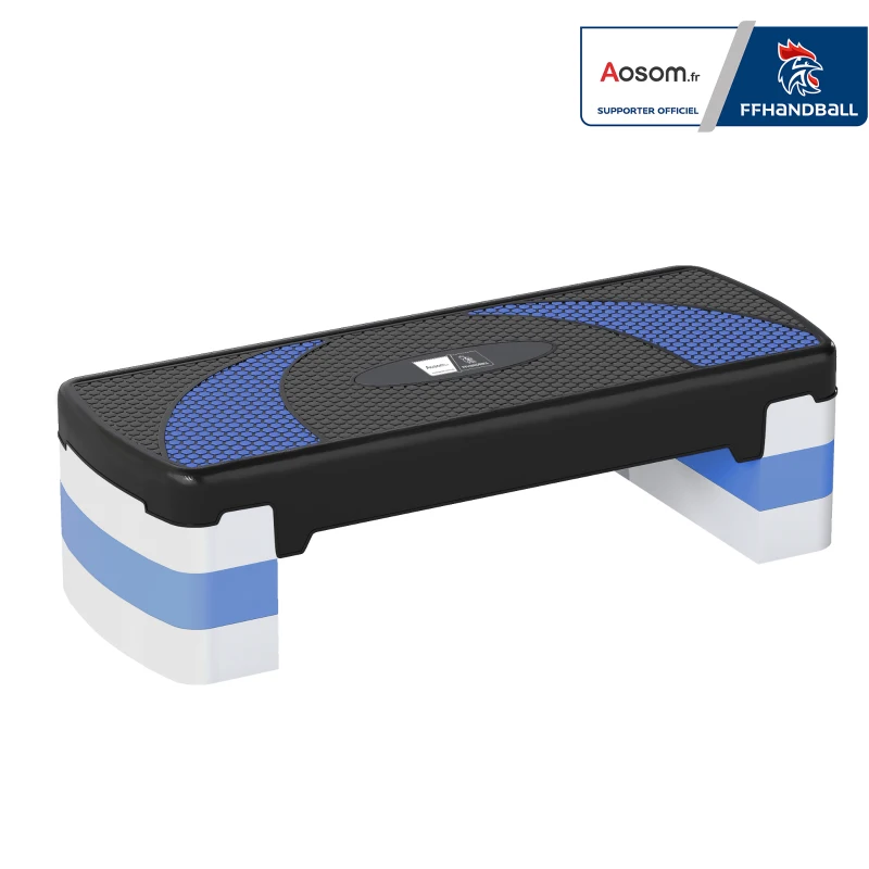 Stepper Fitness Aerobic - Aosom.fr x FFHandball - hauteur reglable surface antiderapante 80 x 31 x 20 cm noir bleu