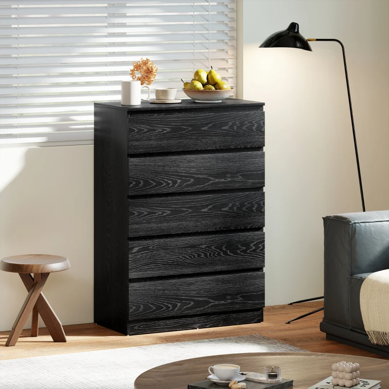 HOMCOM Cómoda para Dormitorio de 5 Cajones Cajonera para Salón Oficina Estilo Moderno 77x40x111,5 cm Negro Veteado