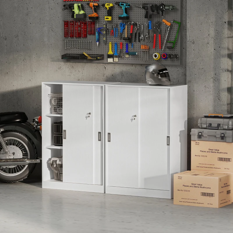 Vinsetto Armoire de Bureau 2 Portes coulissantes verrouillables dim. 80L x 40l x 120H cm 2 étagères en Bois Blanc
