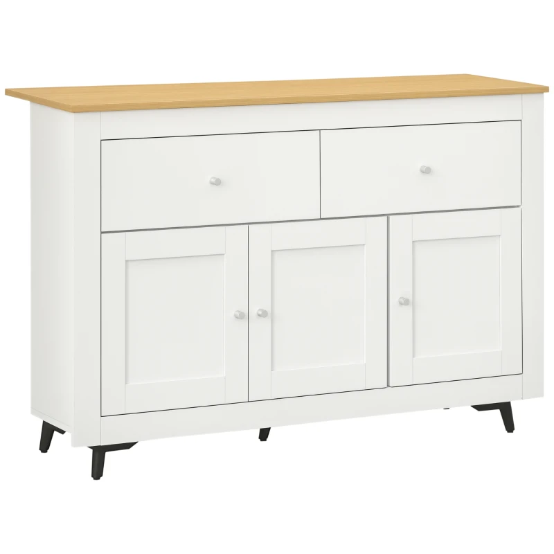 HOMCOM Credenza Buffet in Legno con 2 Cassetti e 2 Armadietti, 117x35x80 cm, Bianco e color Legno
