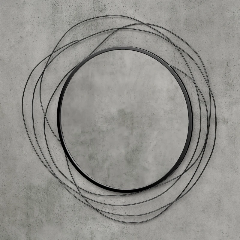 HOMCOM Runder Metall-Drahtspiegel schwarz, moderne Dekoration, Durchmesser Φ65 cm