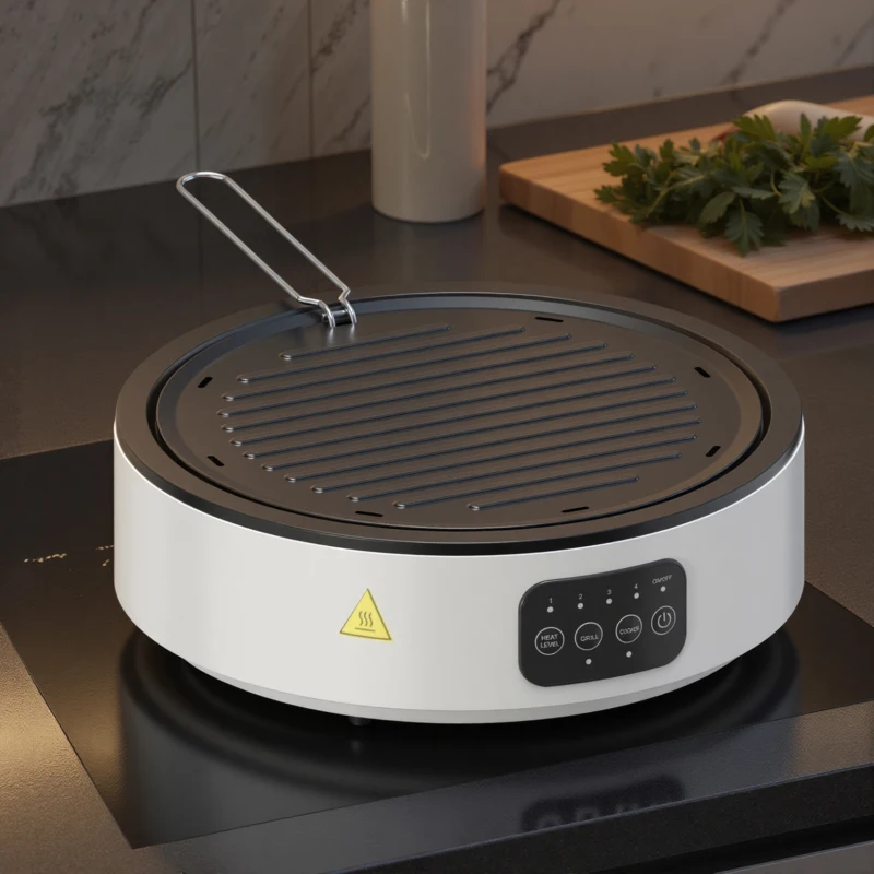 HOMCOM Piano cottura in ceramica, design 2-in-1, per cuocere e grigliare, 2000W, 4 livelli di calore, display LED, vaschetta raccogli-grassi, Bianco