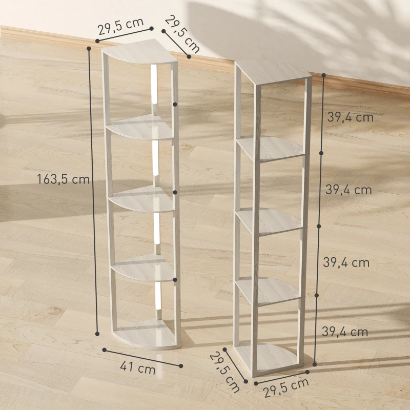 HOMCOM LED Standleuchte, Eckregal, dimmbar, 4 Ablagen, warmweißes Licht, 41x30x164cm, Eiche