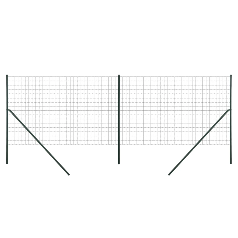 Outsunny Grillage Rouleau soudé - Maille 7,3L x 6,3l cm - Hauteur 2 m - Longueur 10 m - poteaux, Jambes de Force Inclus - Acier revêtement PVC Vert