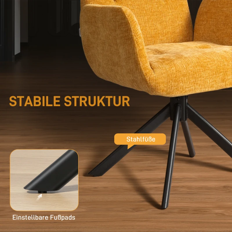 HOMCOM Polstersessel, Akzentsessel, modernes Design, drehbar, bis 120 kg, Gelb