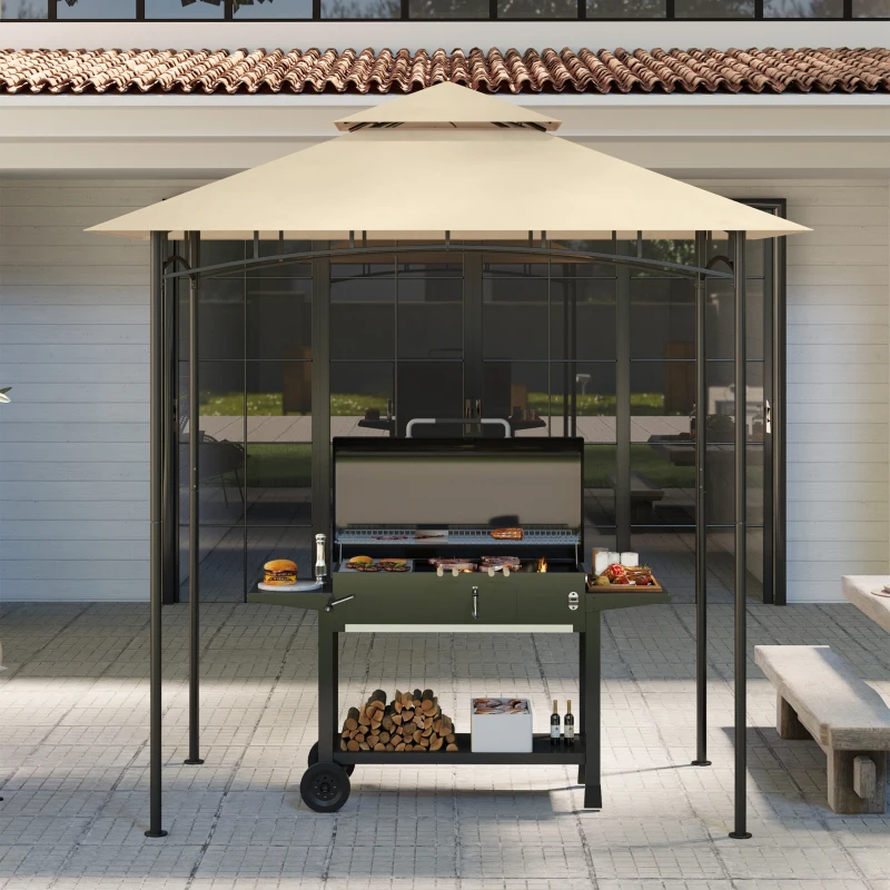Outsunny Copertura per Gazebo da Giardino per Barbecue 1.52x2.44 m a 2 Livelli in Poliestere 160gsm Beige