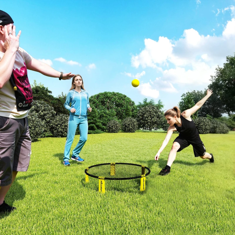 SPORTNOW Ensemble jeu de mini-volleyball en plein air avec filet, 3 balles et pompe, portable avec sac de transport jaune