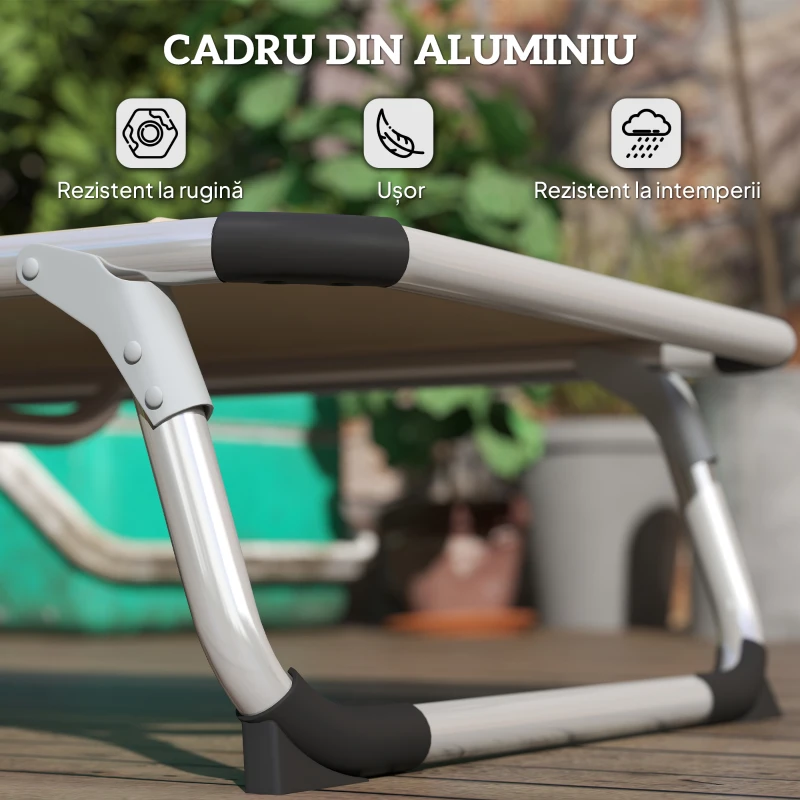 Outsunny Șezlong de plajă, Pliabil cu suport pentru cap, spătar reglabil, aluminiu și textilene, bej