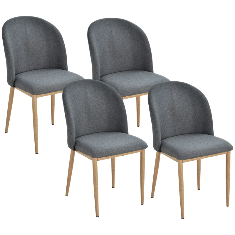HOMCOM Lot de 4 chaises de Salle à Manger Chaise de Salon Pieds en métal Imitation Bois 50 x 58 x 85 cm Gris