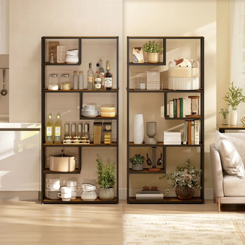 HOMCOM Bücherregal Wandregal Regal, Industrie-Design, 7 Regalböden, 83 cm x 34 cm x 180 cm, Braun + Schwarz