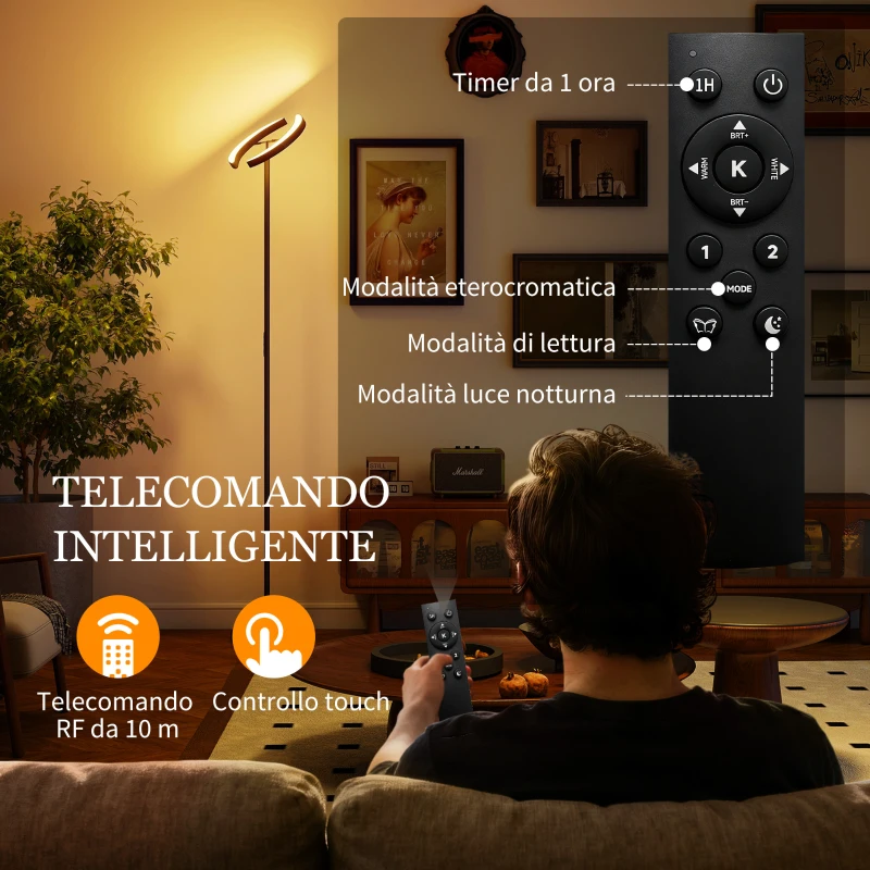 HOMCOM Lampada da Terra Dimmerabile 2700K-6000K con Telecomando e Doppia Testa Girevole a 350°, Nero