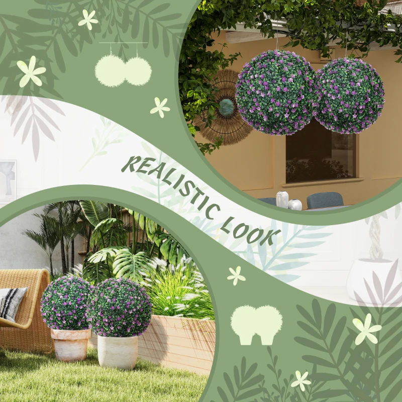 HOMCOM Set of Two Artificial Boxwood Balls Plants - Purple
