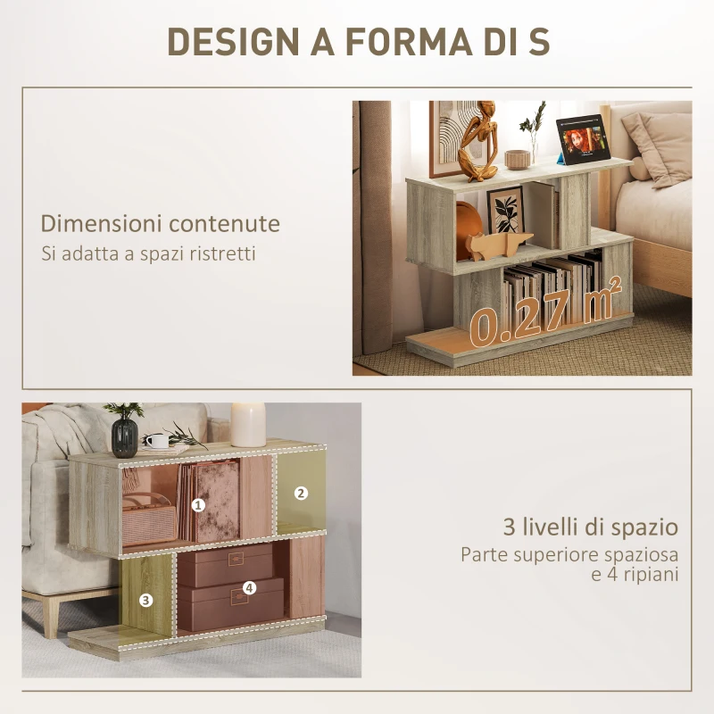 HOMCOM Tavolino da Caffè Moderno a S con 3 Ripiani per Soggiorno e Salotto, 90x30x61 cm, Legno
