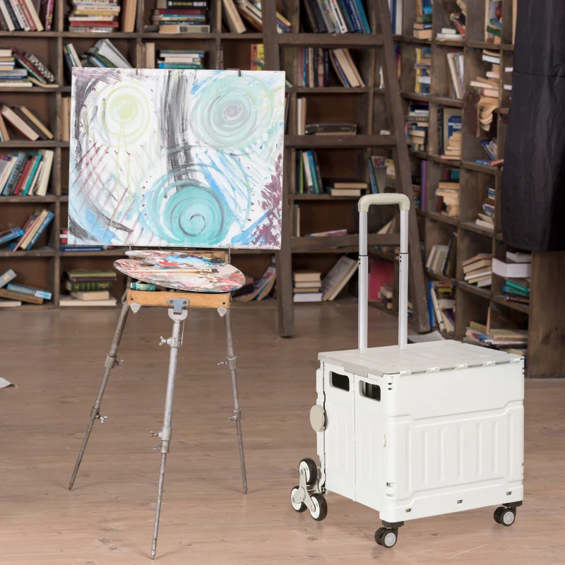 HOMCOM Chariot de courses pliable caddie de courses avec poignée télescopique réglable et couvercle charge max. 80 kg, blanc