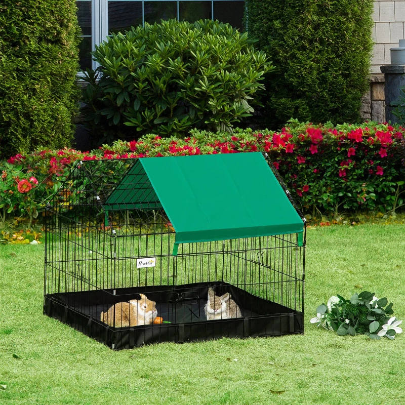 PawHut Cage enclos lapins petits animaux rongeurs Intérieur ou Extérieurs avec bache Protection Inclus - 90 x 75 x 75 cm