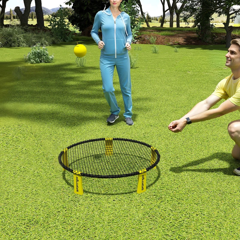 SPORTNOW Ensemble jeu de mini-volleyball en plein air avec filet, 3 balles et pompe, portable avec sac de transport jaune