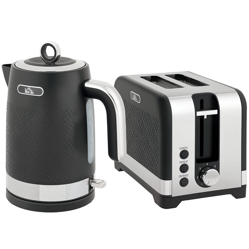 HOMCOM Sleek Textured Kettle and Toaster Set - Black