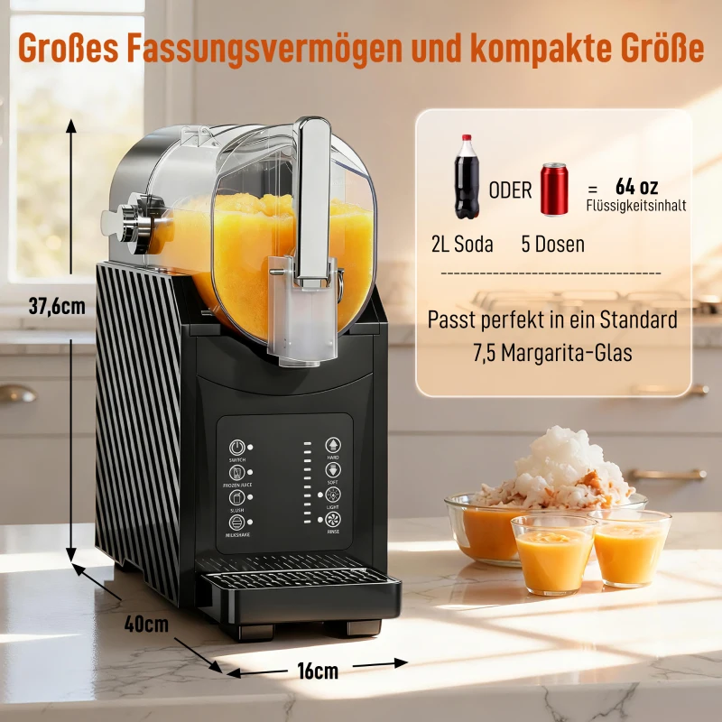 HOMCOM Slushy-Maschine, schnelle Kühlung, Rührfunktion, 2,4 L, Lichtfunktion, Schwarz