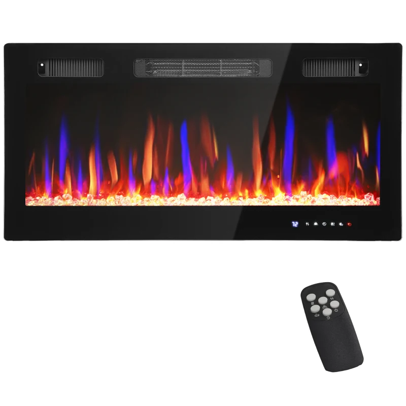 HOMCOM Cheminée Électrique Encastrable ou Murale avec Température Réglable, en Acier et Verre, 91.4x9.4x47 cm, Noir