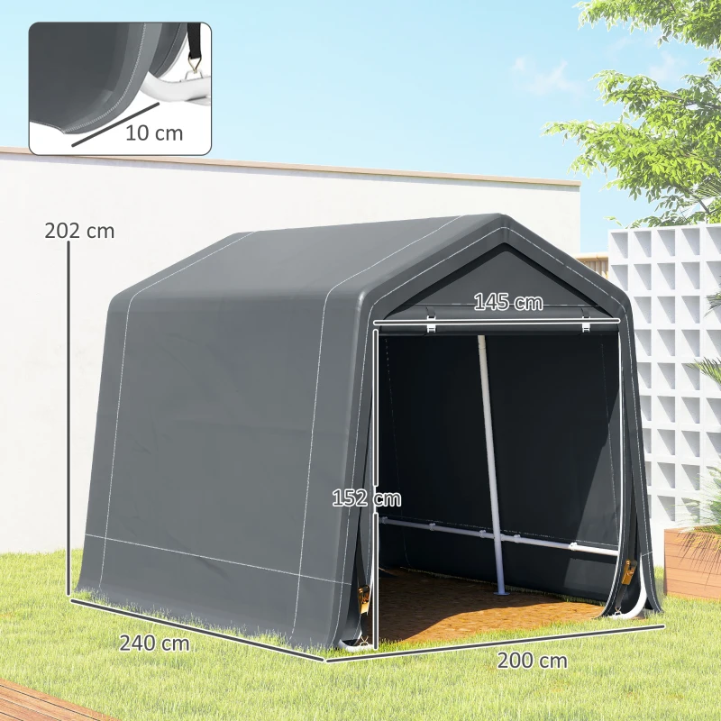 Outsunny Abri de Jardin pour Vélos avec Cadre Métallique Porte avec Fermeture Éclair Imperméable Anti-UV 2,4x2x2 m Gris foncé