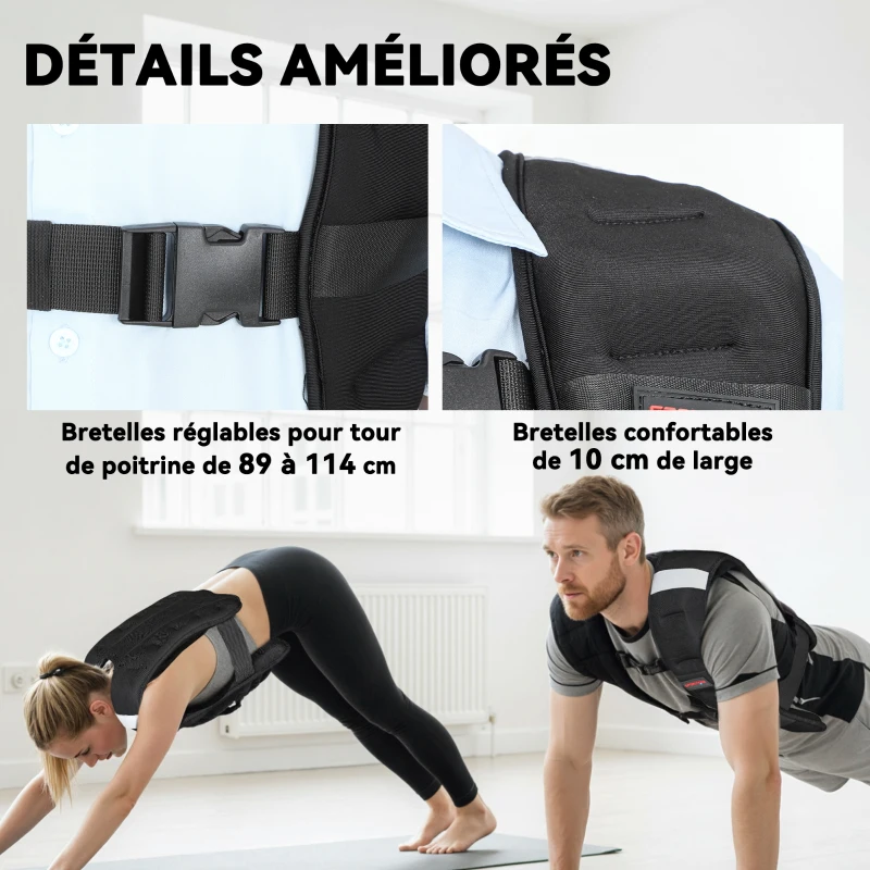 SPORTNOW Gilet lesté 8 kg veste lestée respirant avec sangles réglables et bandes réfléchissantes en sable de fer 43 x 33 cm noir