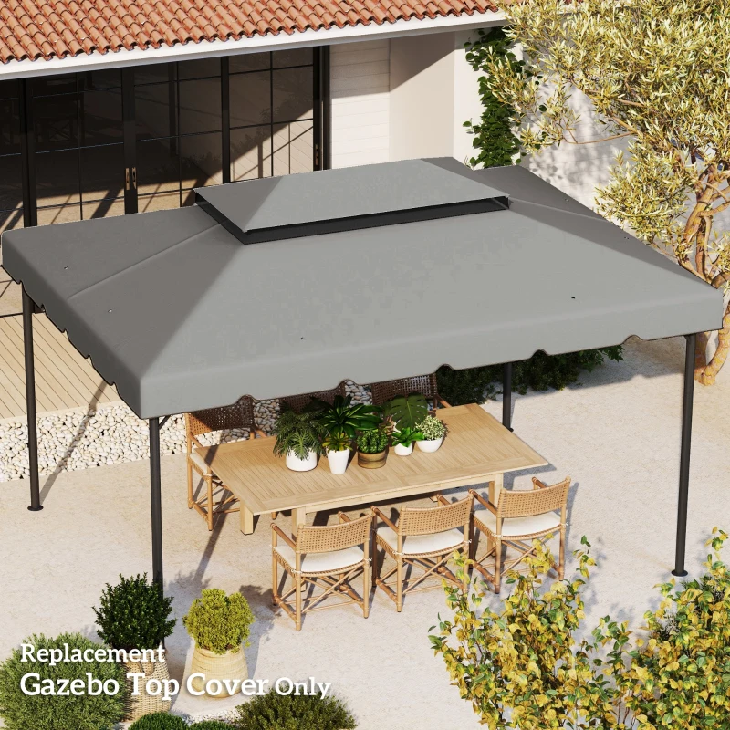 Outsunny Toile de rechange pour pavillon tonnelle tente toit de remplacement gazebo de jardin tissu polyester 4 x 3 m gris clair