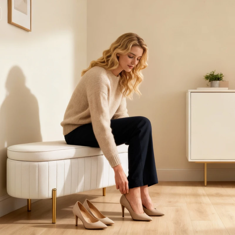 HOMCOM Panca Contenitore Ovale da 72L con Coperchio Sollevabile, in Tessuto Vellutato e Legno, 108x44x43.5 cm, Crema