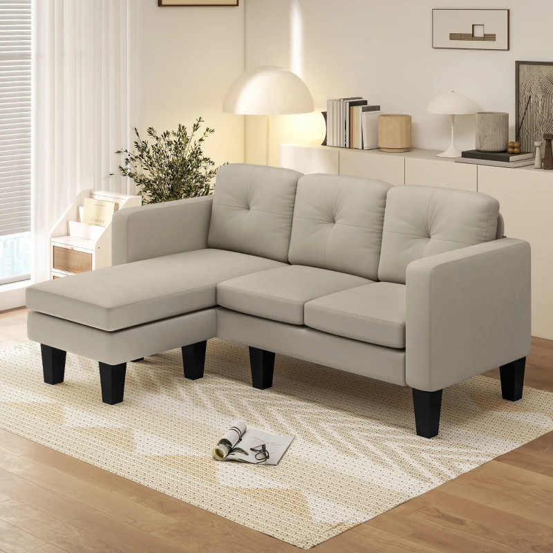 HOMCOM Canapé d'angle 3 Places méridienne réversible droite ou gauche, salon, grand confort, dossier capitonné, beige