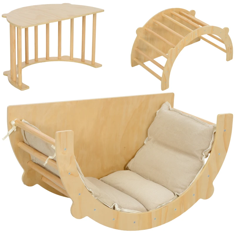 AIYAPLAY Arco Montessoriano 3 in 1 per Bambini da 18-48 Mesi, Struttura da Arrampicata, Tavolino e Dondolo con Cuscino