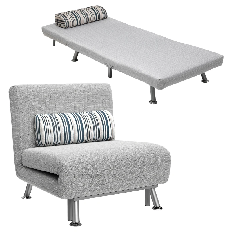 HOMCOM Klappsessel mit Bettfunktion, klappbarer Relaxsessel in Leinenoptik, Verstellbare Rückenlehne, 75 x 70 x 75 cm, Grau