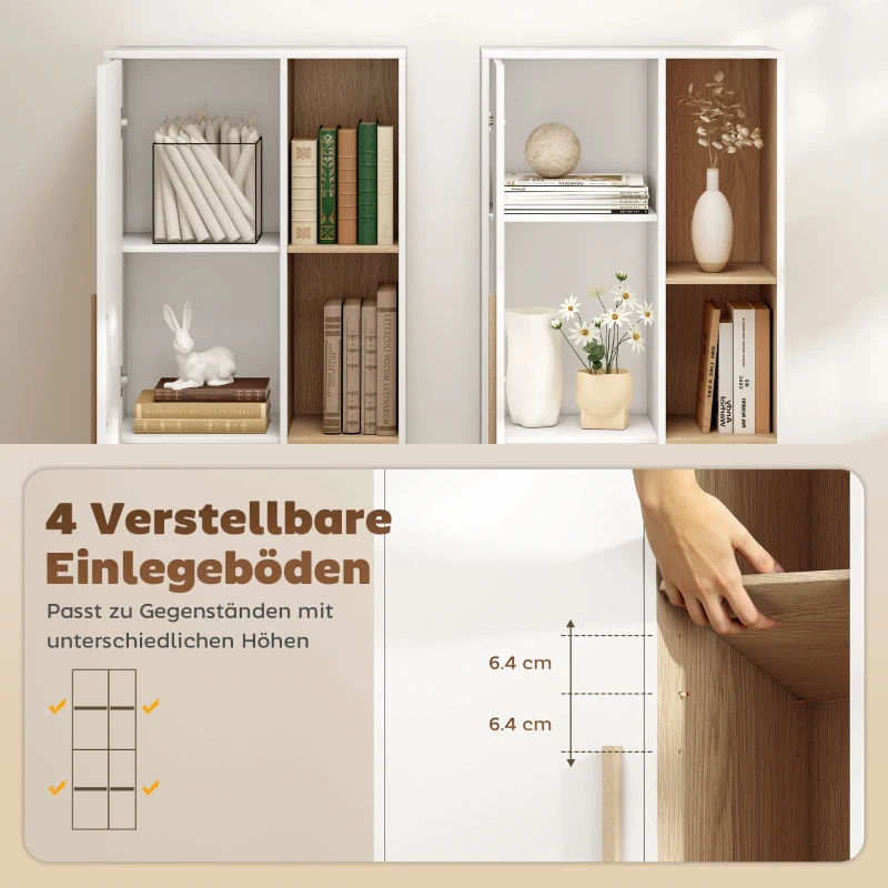 HOMCOM 176 cm großes Bücherregal, 4 offene Regale, 2 Schränke, freistehender Bücherschrank, MDF, Weiß