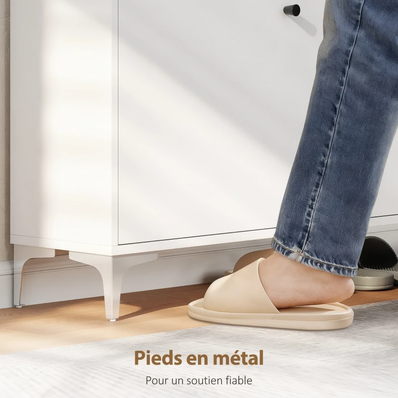 HOMCOM Meuble à chaussures 16 paires, armoire à chaussures avec 2 tiroirs rabattables, étagères réglables, 80x24x101cm, blanc