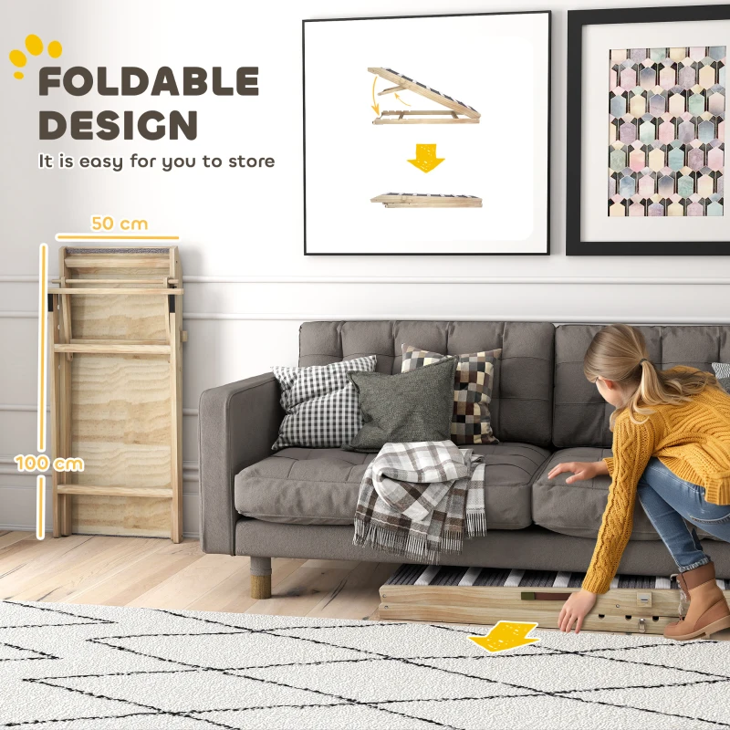 PawHut Dog Ramp for Couch, Adjustable Folding Pet Ramp, 4 Adjustable Height Dog Climbing Ladder, 35/43/47/50 cm Height